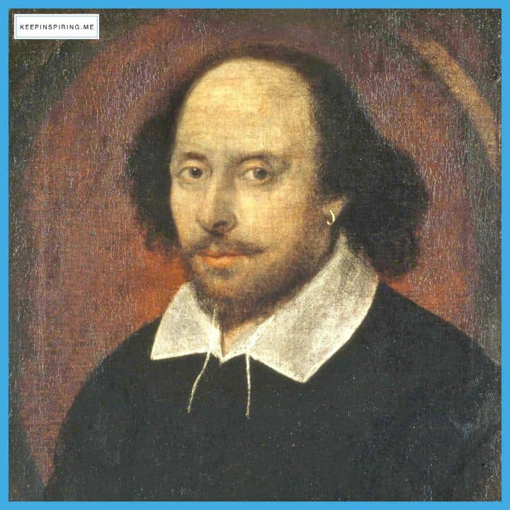 Portrait of William Shakespeare on weathered canvas.
